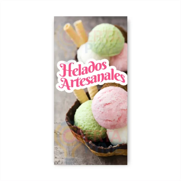 Pendon Publicitario colgante helados artesanales