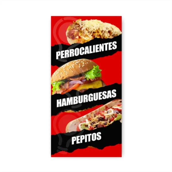 Pendon Publicitario colgante perrocaliente hamburguesa pepito