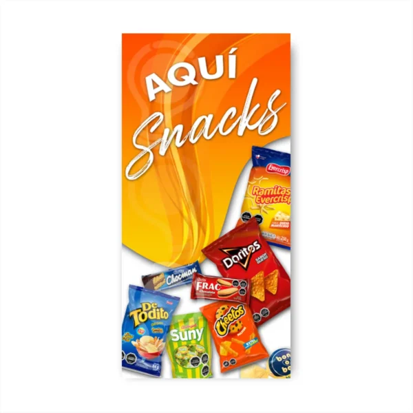 Pendon Publicitario colgante snacks